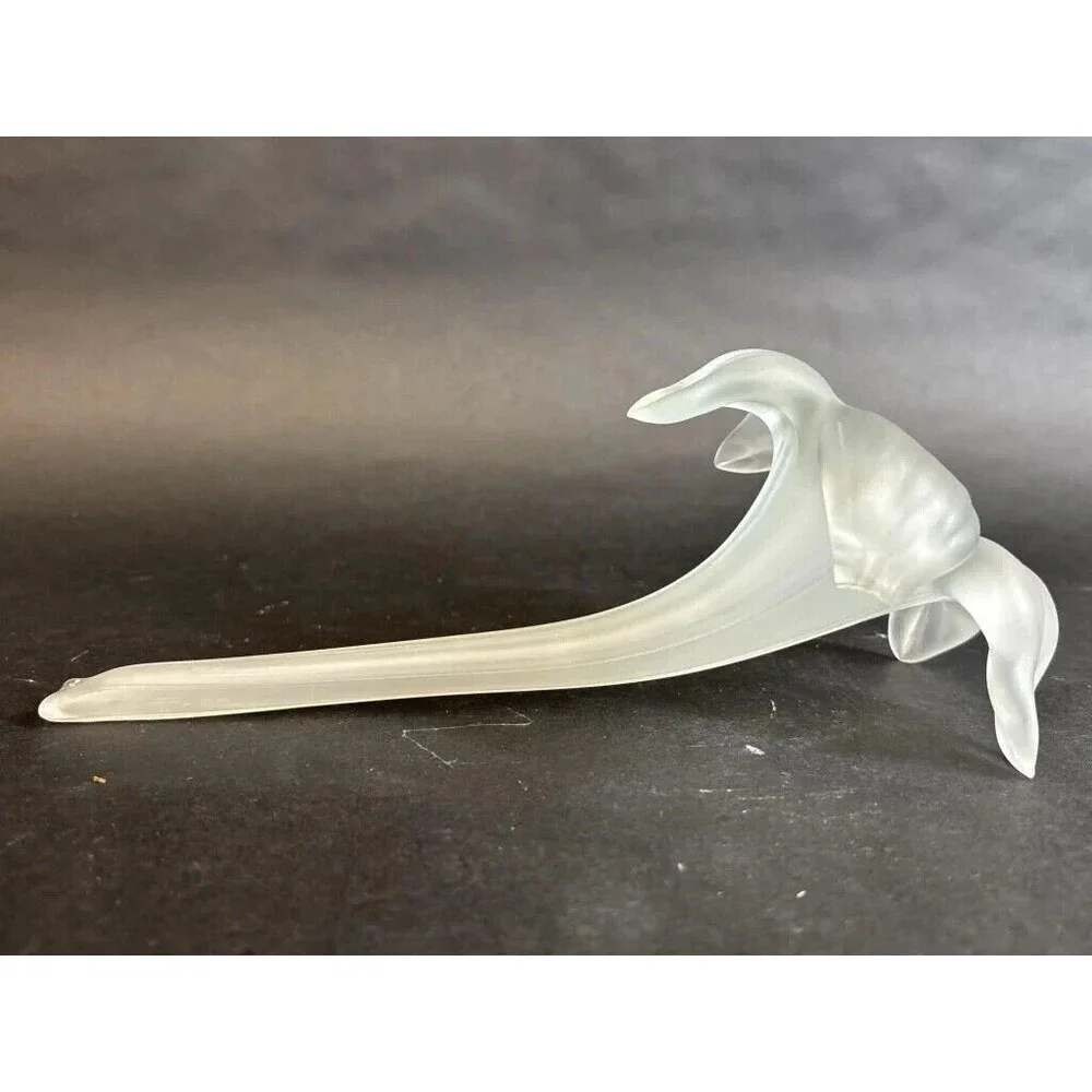 Art Nouveau Vintage Frosted Hand Blown Glass Lily Bud Vase Decorative Flower